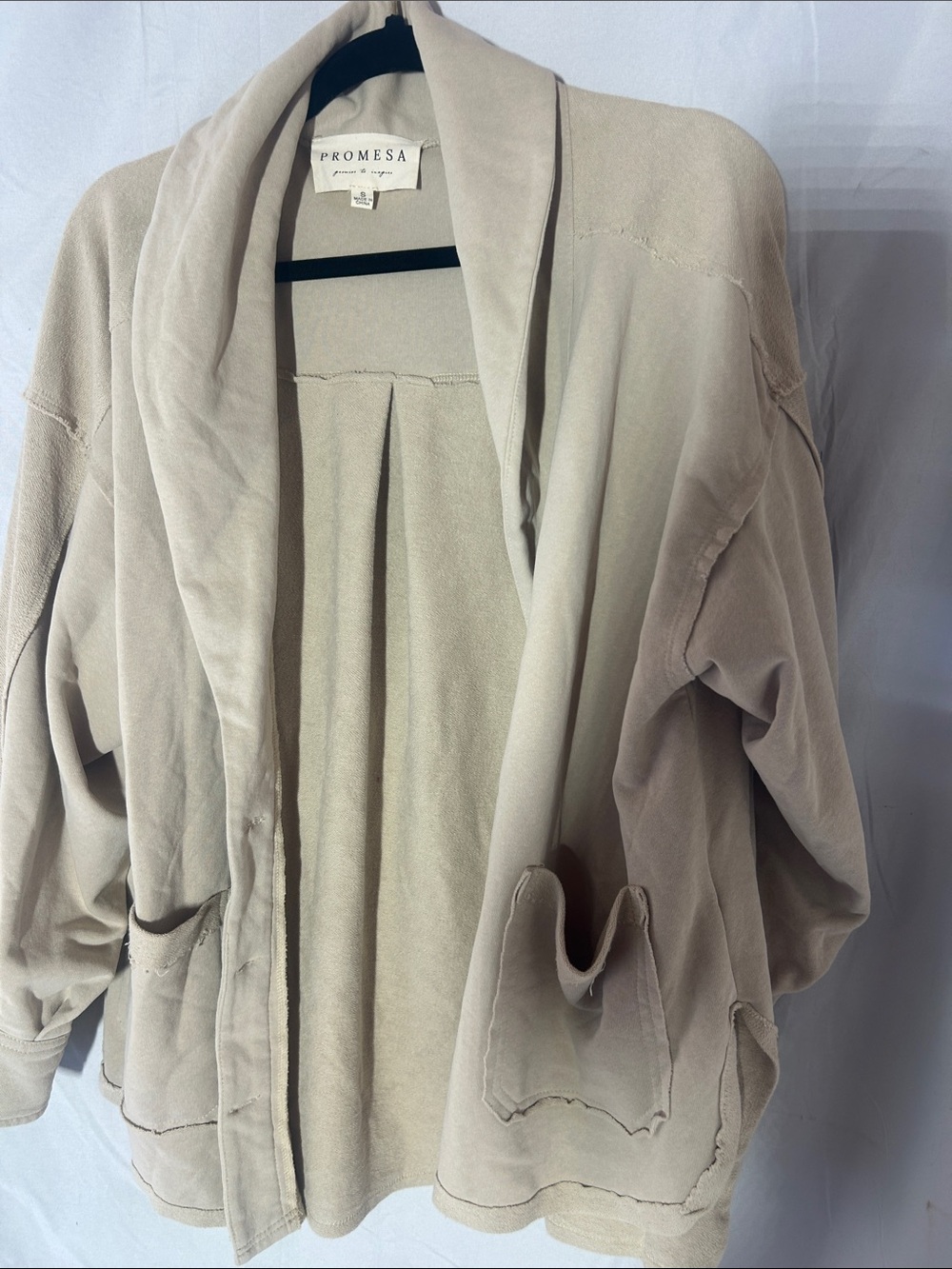 Promesa Women's Beige Open-Front Draped Blazer